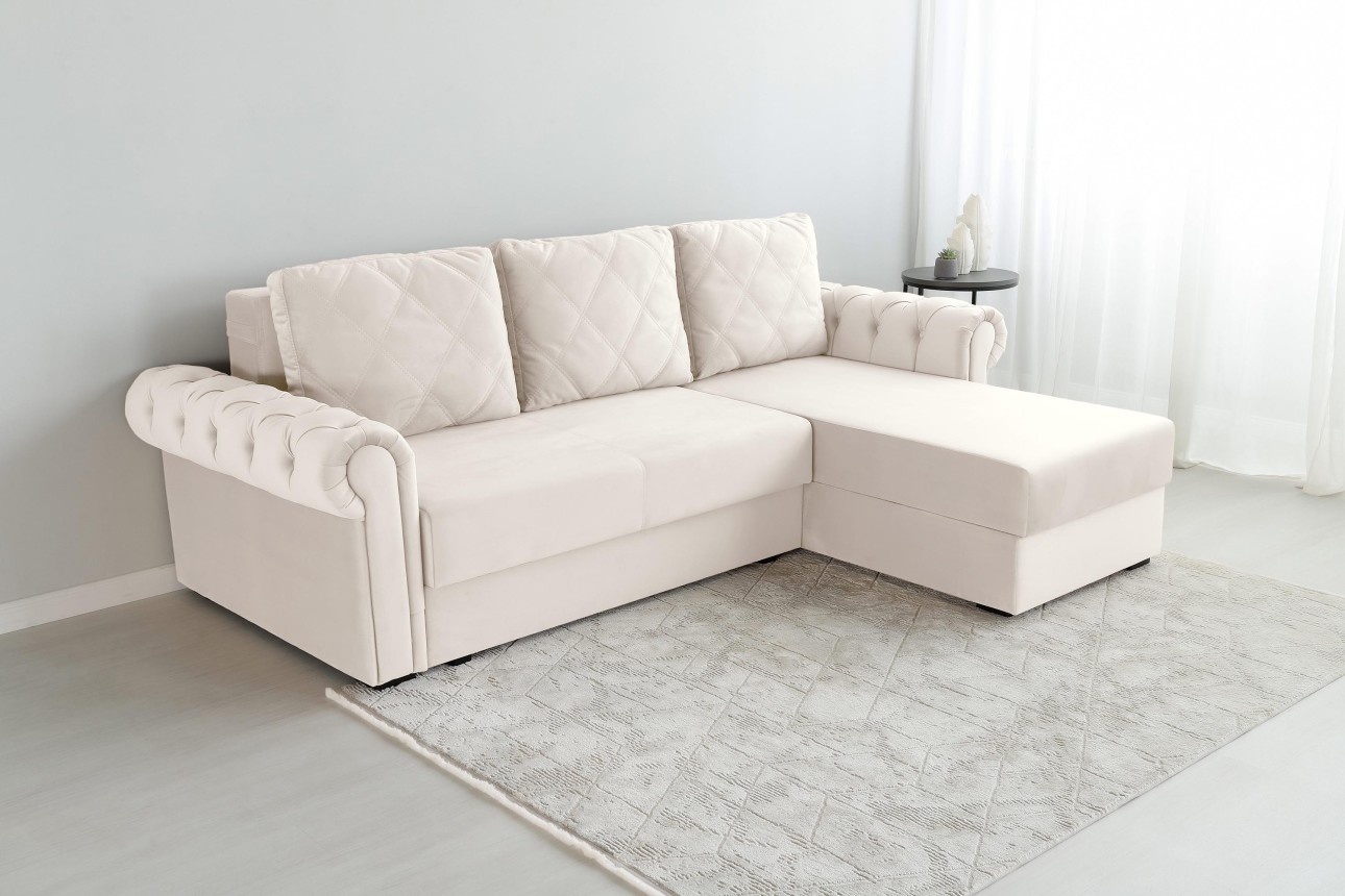 Colțar LUXURY 2, cu ladă de depozitare, 2500x1800x850 mm, suprafața dormit 2000x1600 mm.