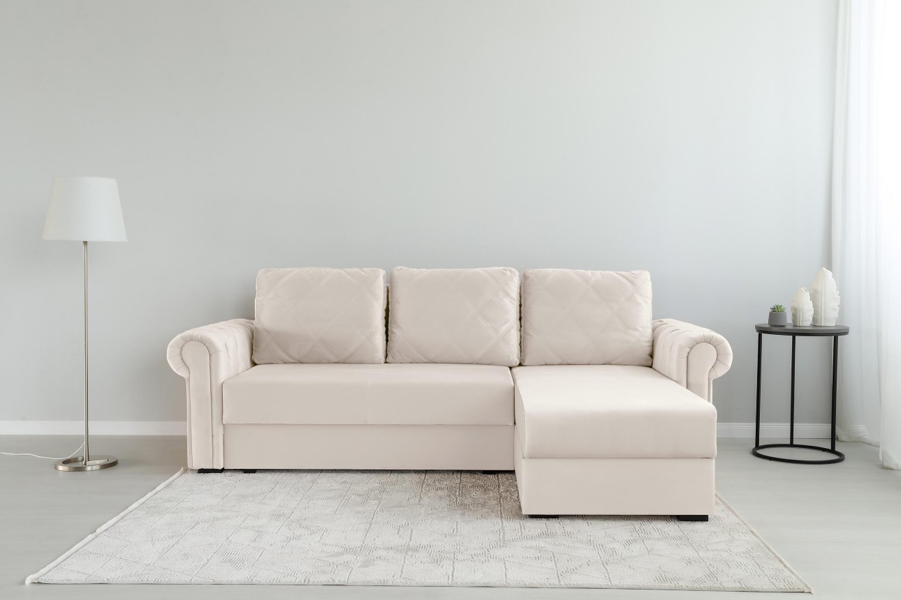 Угловой диван LUXURY 2, с ящиком для хранения, 2500x1800x850 мм, спальное место 2000x1600 мм.