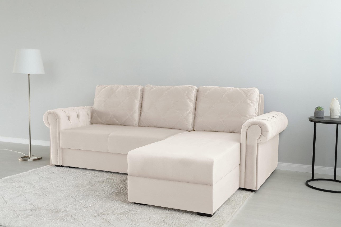 Угловой диван LUXURY 2, с ящиком для хранения, 2500x1800x850 мм, спальное место 2000x1600 мм.