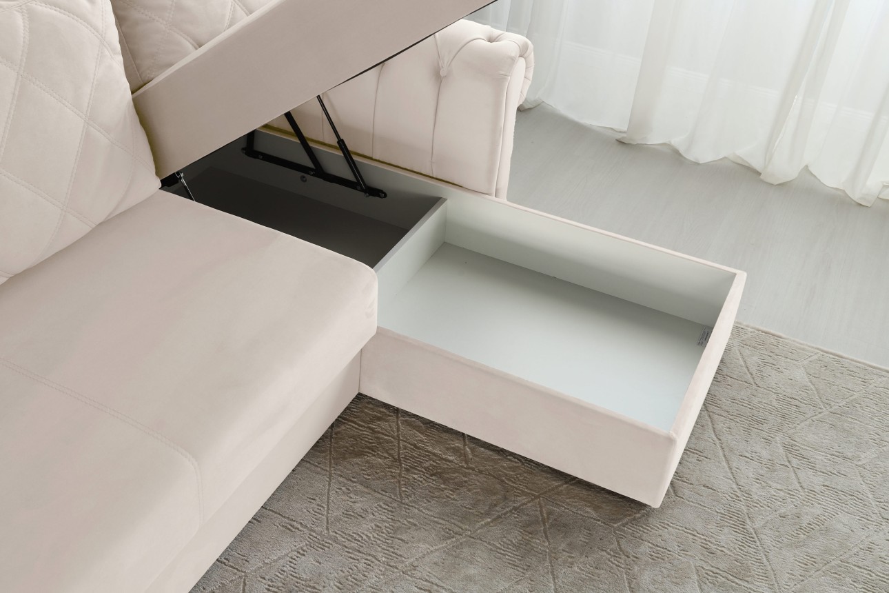 Угловой диван LUXURY 2, с ящиком для хранения, 2500x1800x850 мм, спальное место 2000x1600 мм.