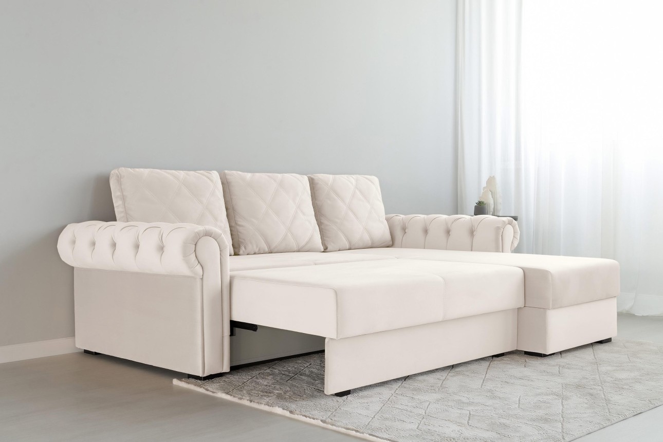 Угловой диван LUXURY 2, с ящиком для хранения, 2500x1800x850 мм, спальное место 2000x1600 мм.