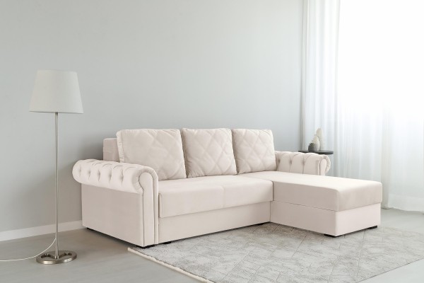 Угловой диван LUXURY 2, с ящиком для хранения, 2500x1800x850 мм, спальное место 2000x1600 мм.