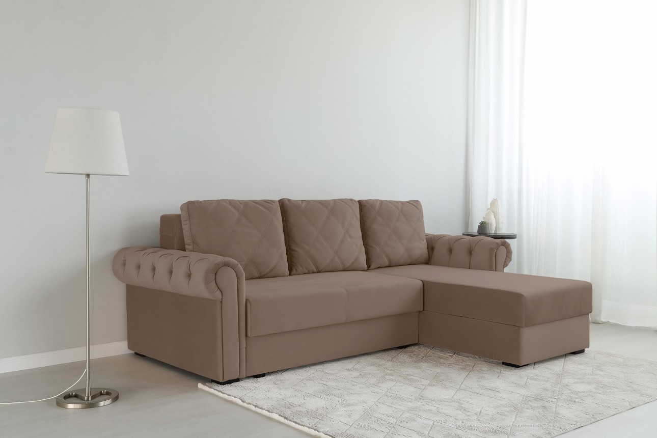 Colțar LUXURY 2, cu ladă de depozitare, 2500x1800x850 mm, suprafața dormit 2000x1600 mm.