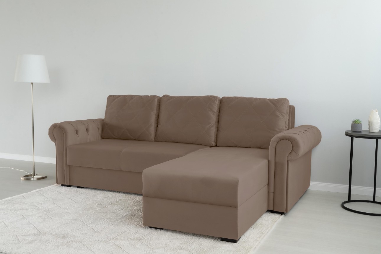 Colțar LUXURY 2, cu ladă de depozitare, 2500x1800x850 mm, suprafața dormit 2000x1600 mm.