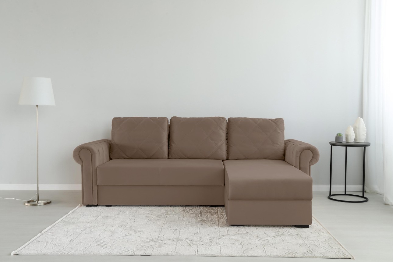 Colțar LUXURY 2, cu ladă de depozitare, 2500x1800x850 mm, suprafața dormit 2000x1600 mm.