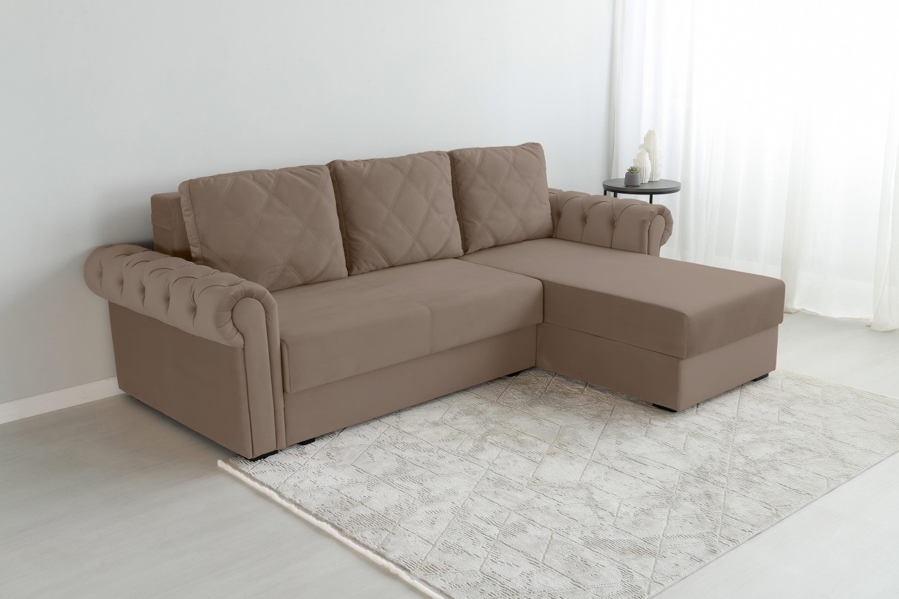 Colțar LUXURY 2, cu ladă de depozitare, 2500x1800x850 mm, suprafața dormit 2000x1600 mm.