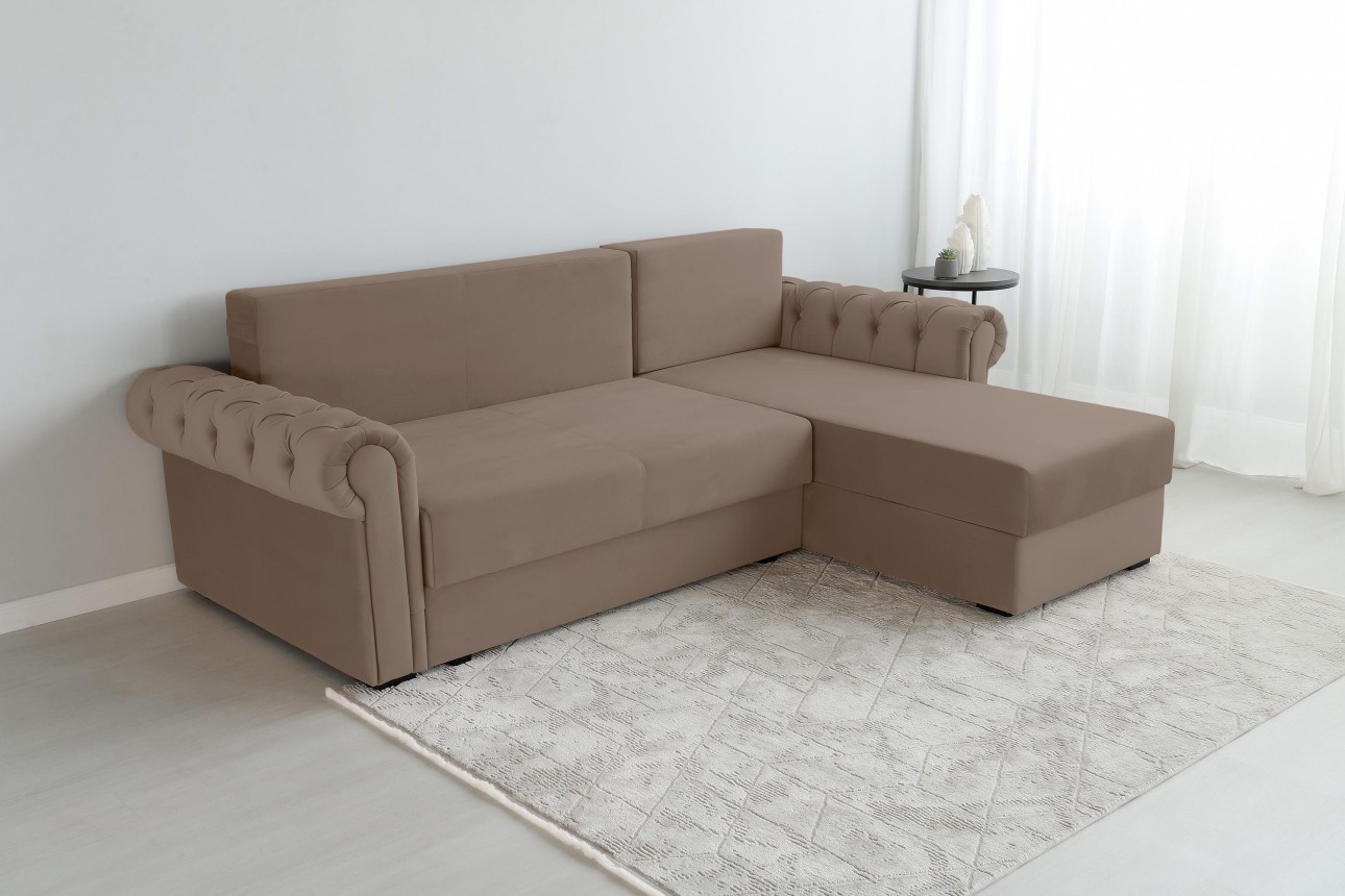 Colțar LUXURY 2, cu ladă de depozitare, 2500x1800x850 mm, suprafața dormit 2000x1600 mm.