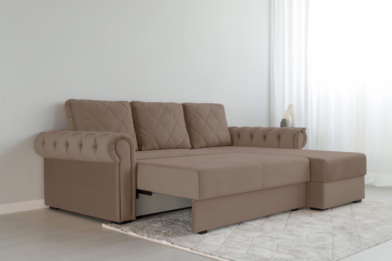 Colțar LUXURY 2, cu ladă de depozitare, 2500x1800x850 mm, suprafața dormit 2000x1600 mm.