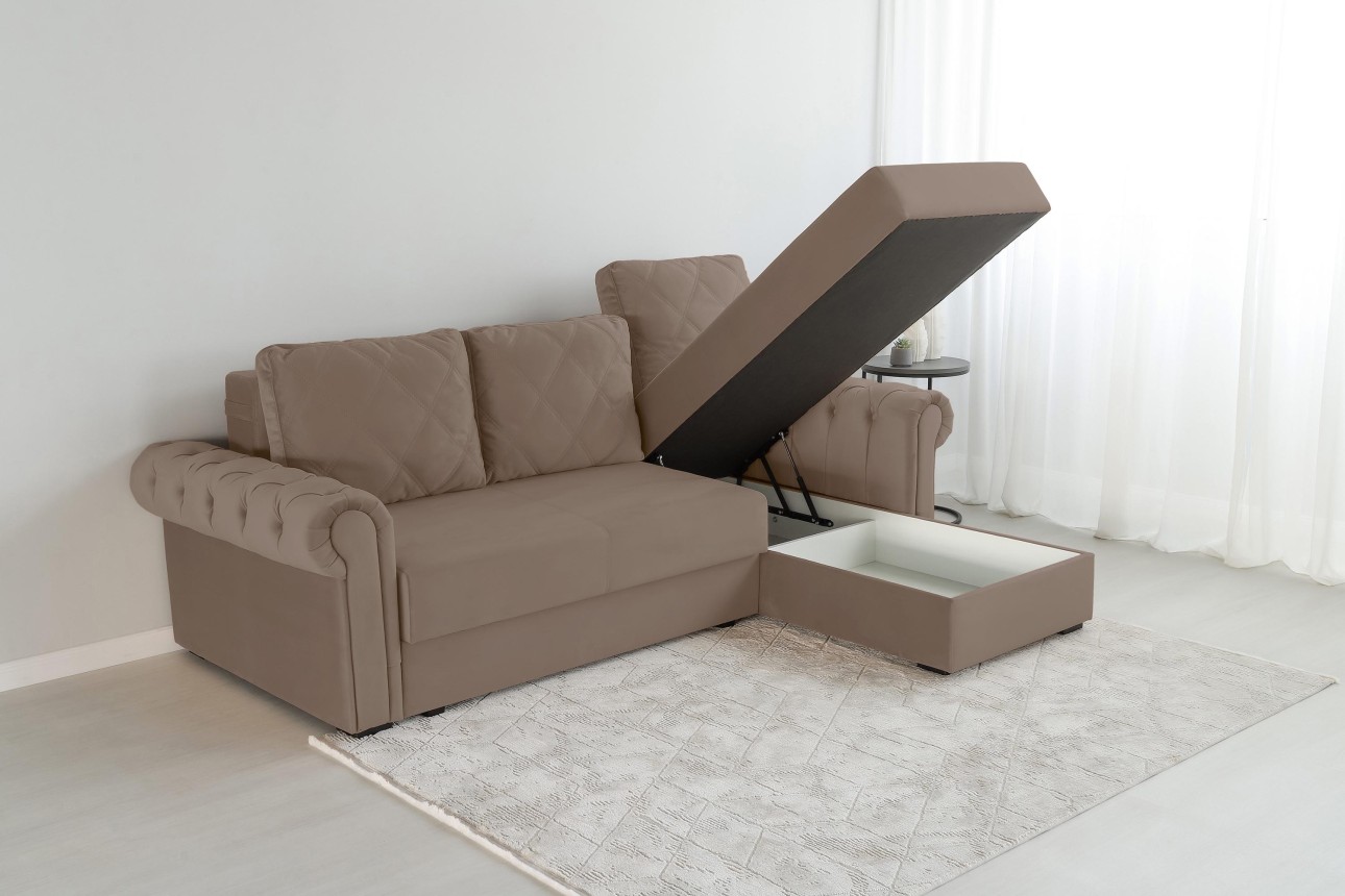 Угловой диван LUXURY 2, с ящиком для хранения, 2500x1800x850 мм, спальное место 2000x1600 мм.