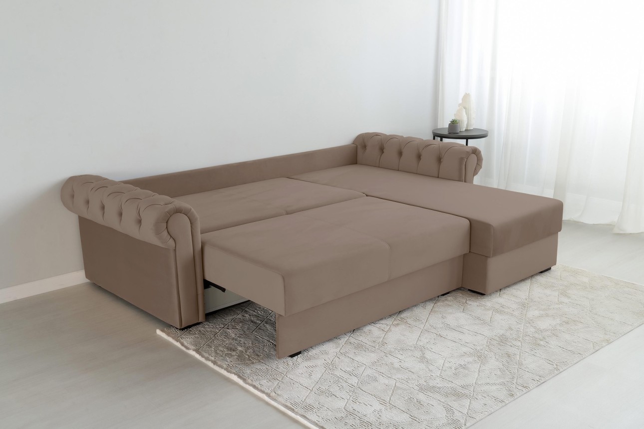Угловой диван LUXURY 2, с ящиком для хранения, 2500x1800x850 мм, спальное место 2000x1600 мм.