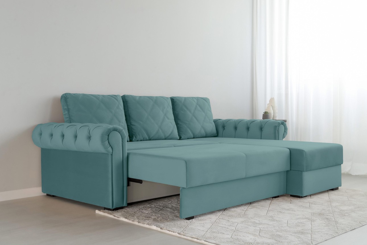 Угловой диван LUXURY 2, с ящиком для хранения, 2500x1800x850 мм, спальное место 2000x1600 мм.