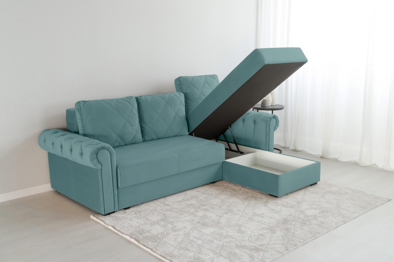 Угловой диван LUXURY 2, с ящиком для хранения, 2500x1800x850 мм, спальное место 2000x1600 мм.