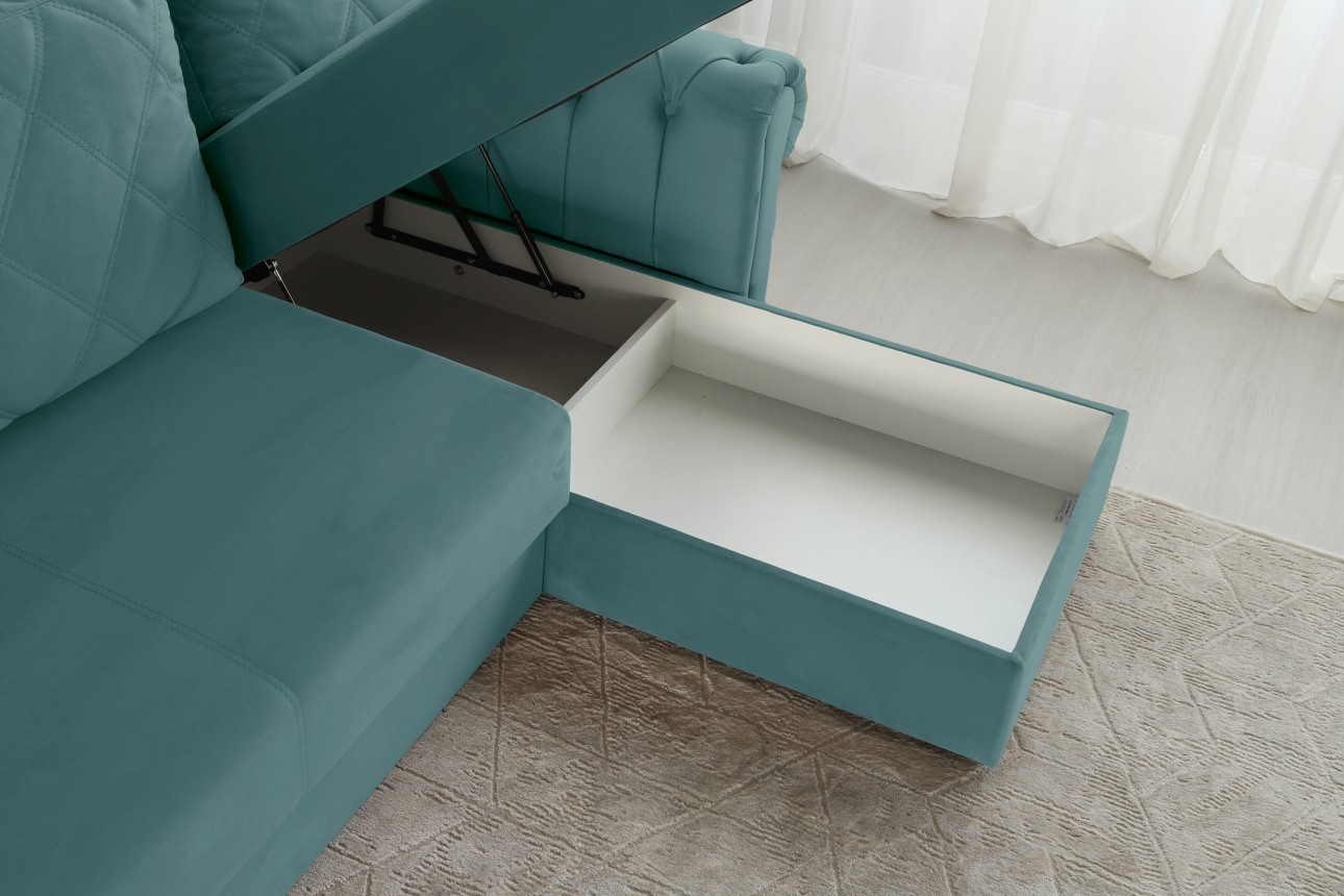 Угловой диван LUXURY 2, с ящиком для хранения, 2500x1800x850 мм, спальное место 2000x1600 мм.