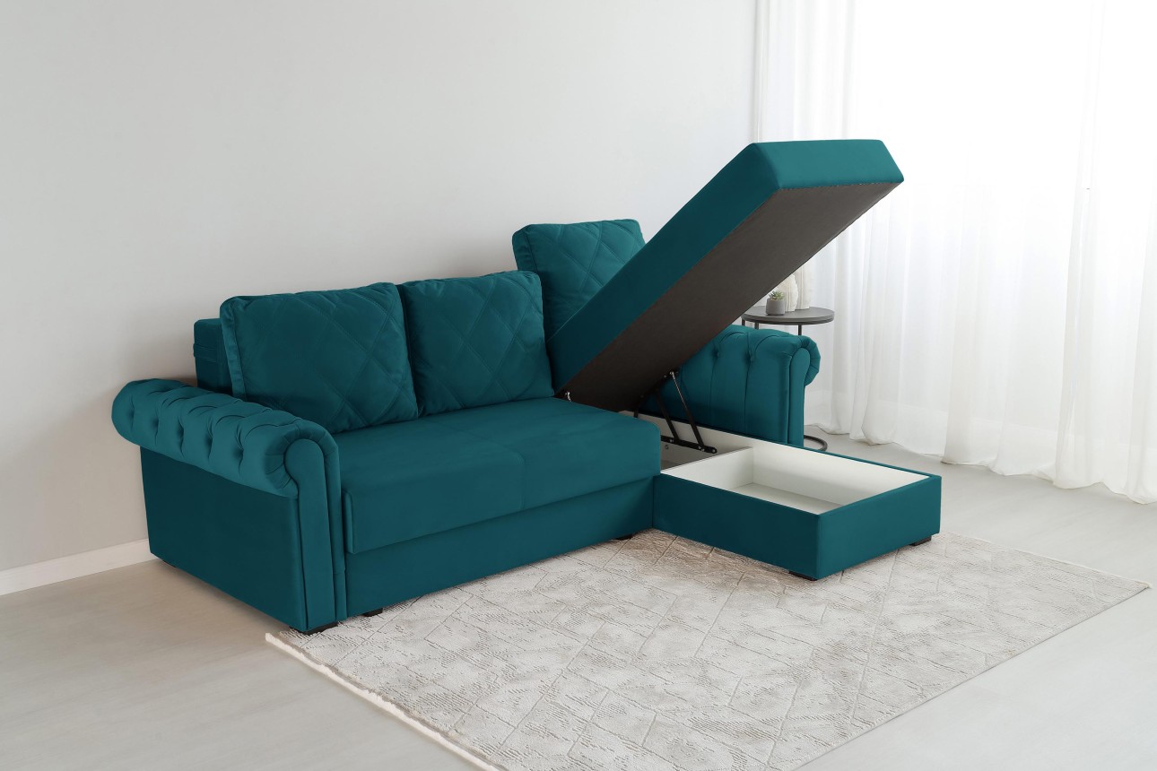 Угловой диван LUXURY 2, с ящиком для хранения, 2500x1800x850 мм, спальное место 2000x1600 мм.
