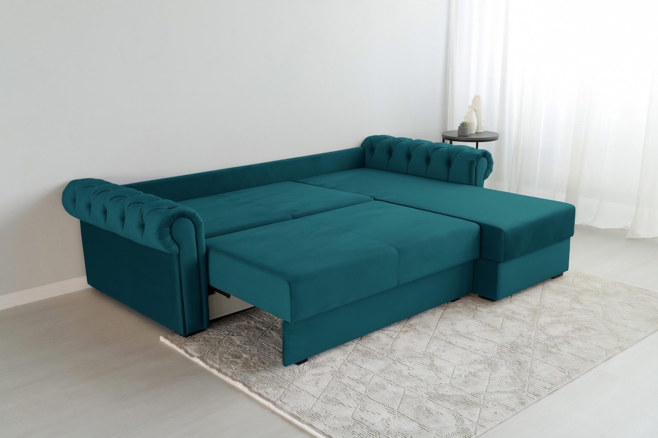 Угловой диван LUXURY 2, с ящиком для хранения, 2500x1800x850 мм, спальное место 2000x1600 мм.