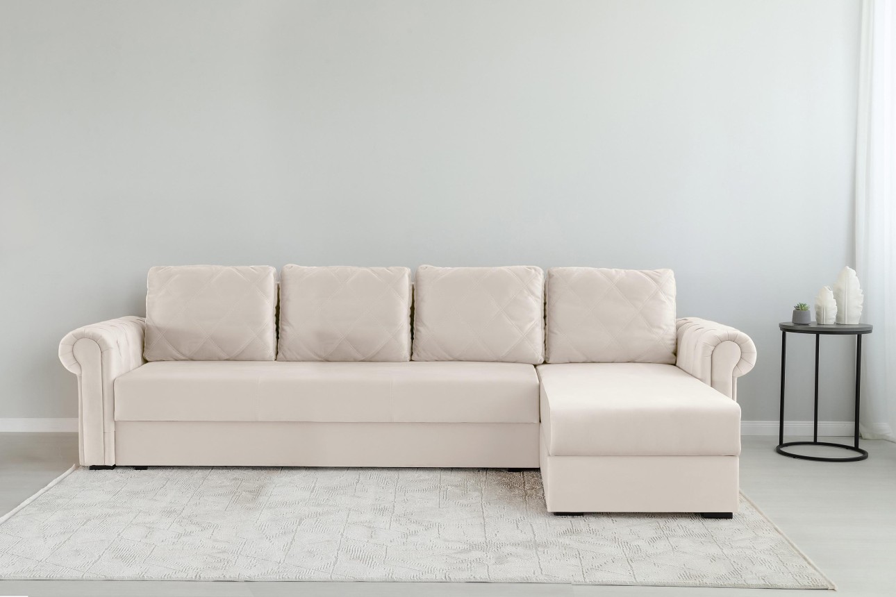Colțar LUXURY 3, cu ladă de depozitare, 3150x1800x850 mm, suprafața dormit 2630x1600 mm.