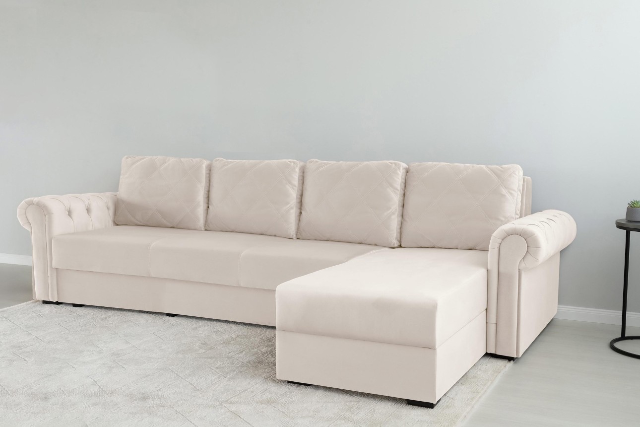 Colțar LUXURY 3, cu ladă de depozitare, 3150x1800x850 mm, suprafața dormit 2630x1600 mm.