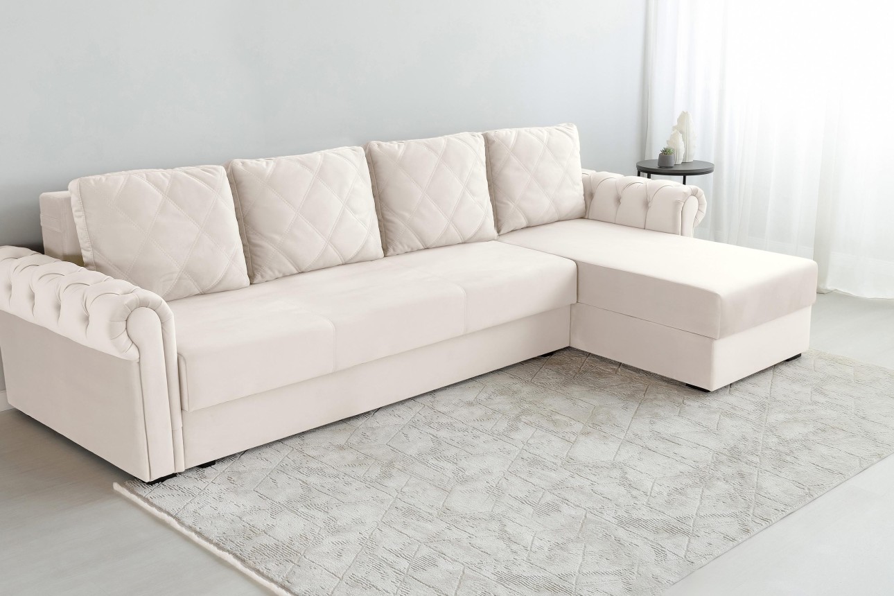 Colțar LUXURY 3, cu ladă de depozitare, 3150x1800x850 mm, suprafața dormit 2630x1600 mm.