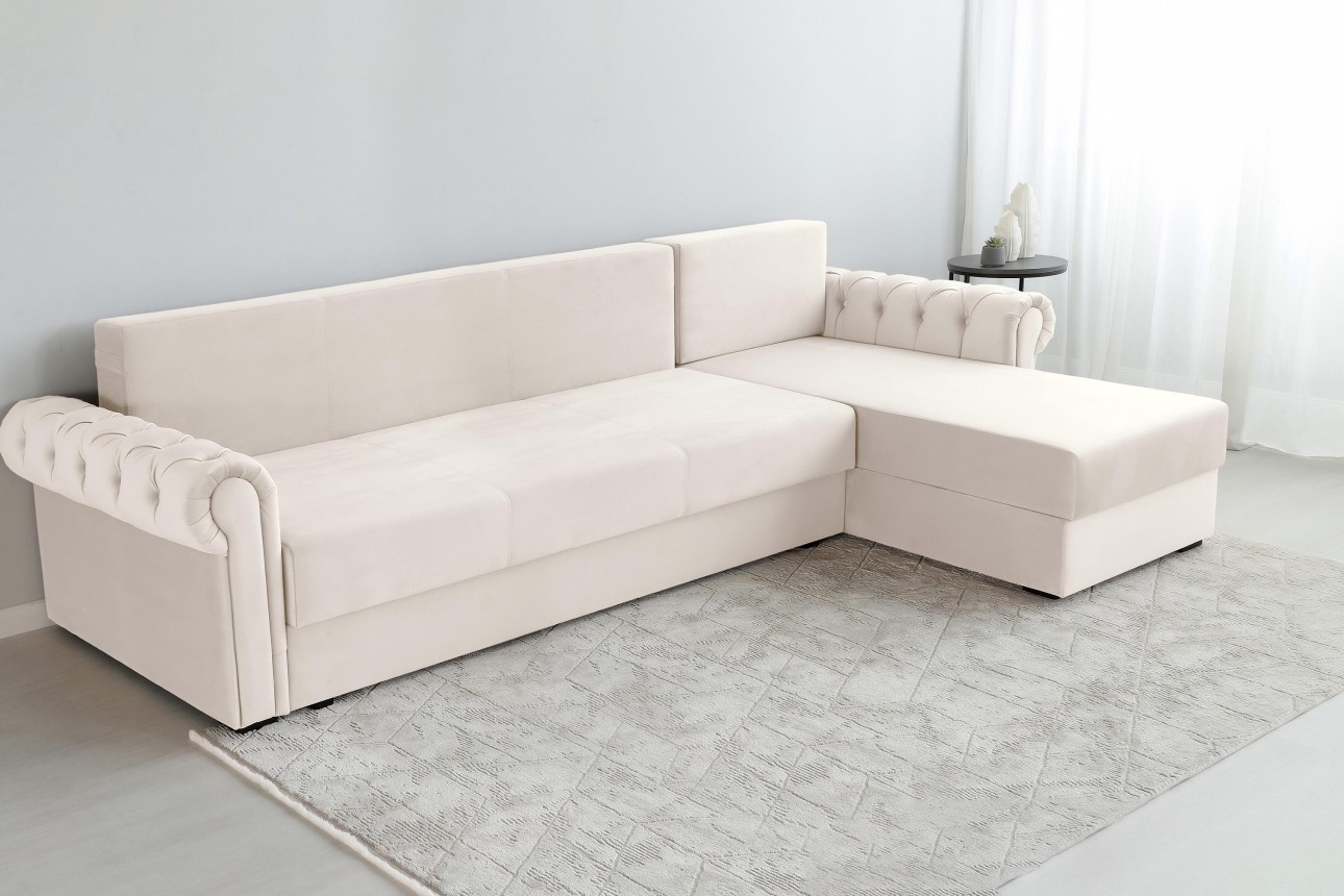Colțar LUXURY 3, cu ladă de depozitare, 3150x1800x850 mm, suprafața dormit 2630x1600 mm.