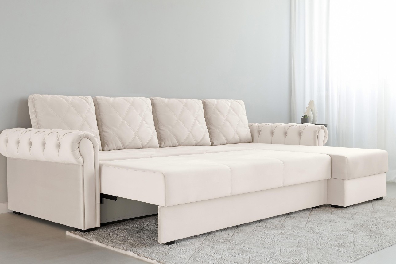 Colțar LUXURY 3, cu ladă de depozitare, 3150x1800x850 mm, suprafața dormit 2630x1600 mm.