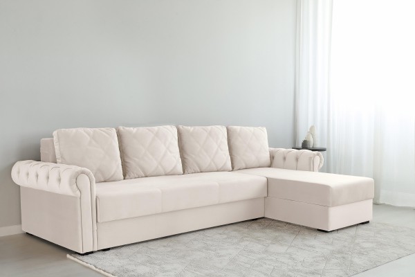 Colțar LUXURY 3, cu ladă de depozitare, 3150x1800x850 mm, suprafața dormit 2630x1600 mm.