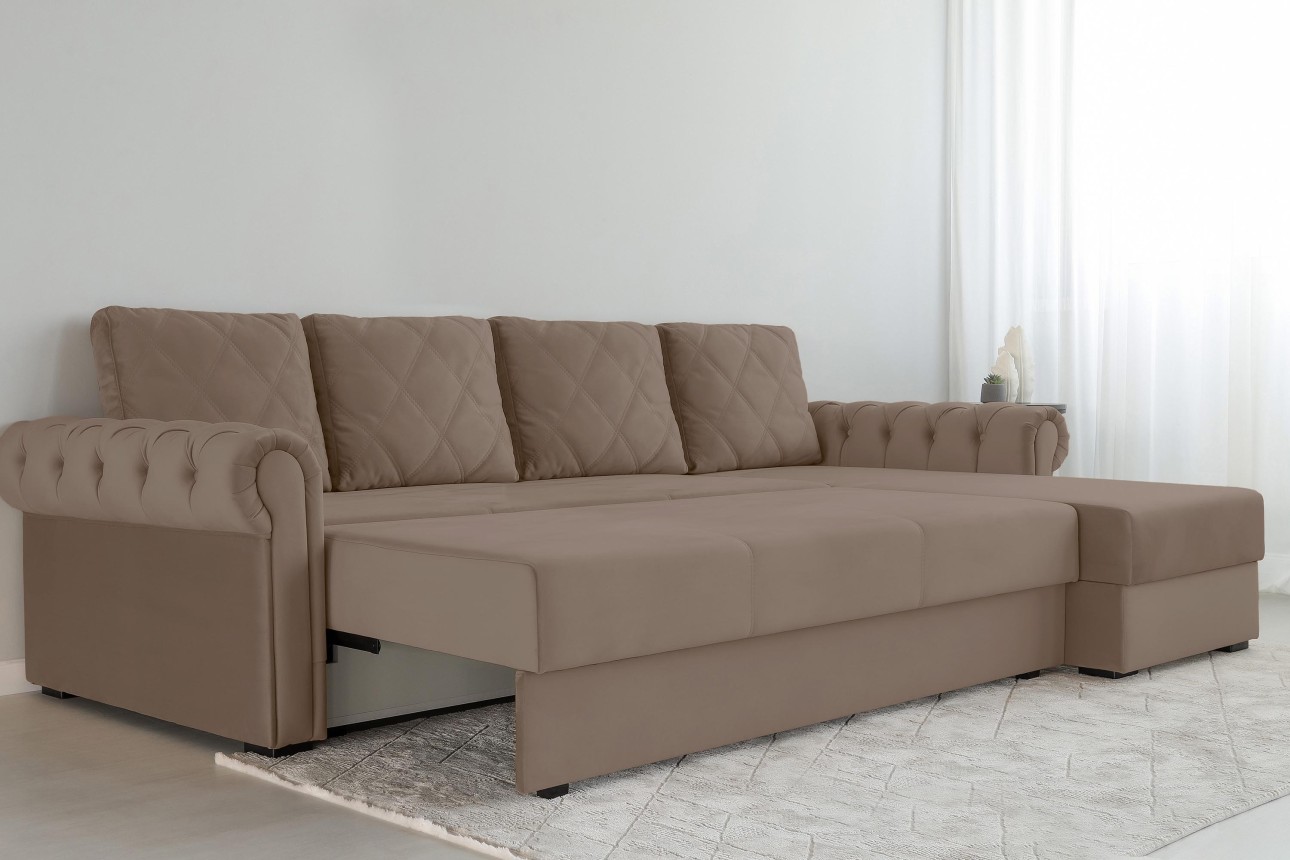 Угловой диван LUXURY 3, с ящиком для хранения, 3150x1800x850 мм, спальное место 2630x1600 мм.