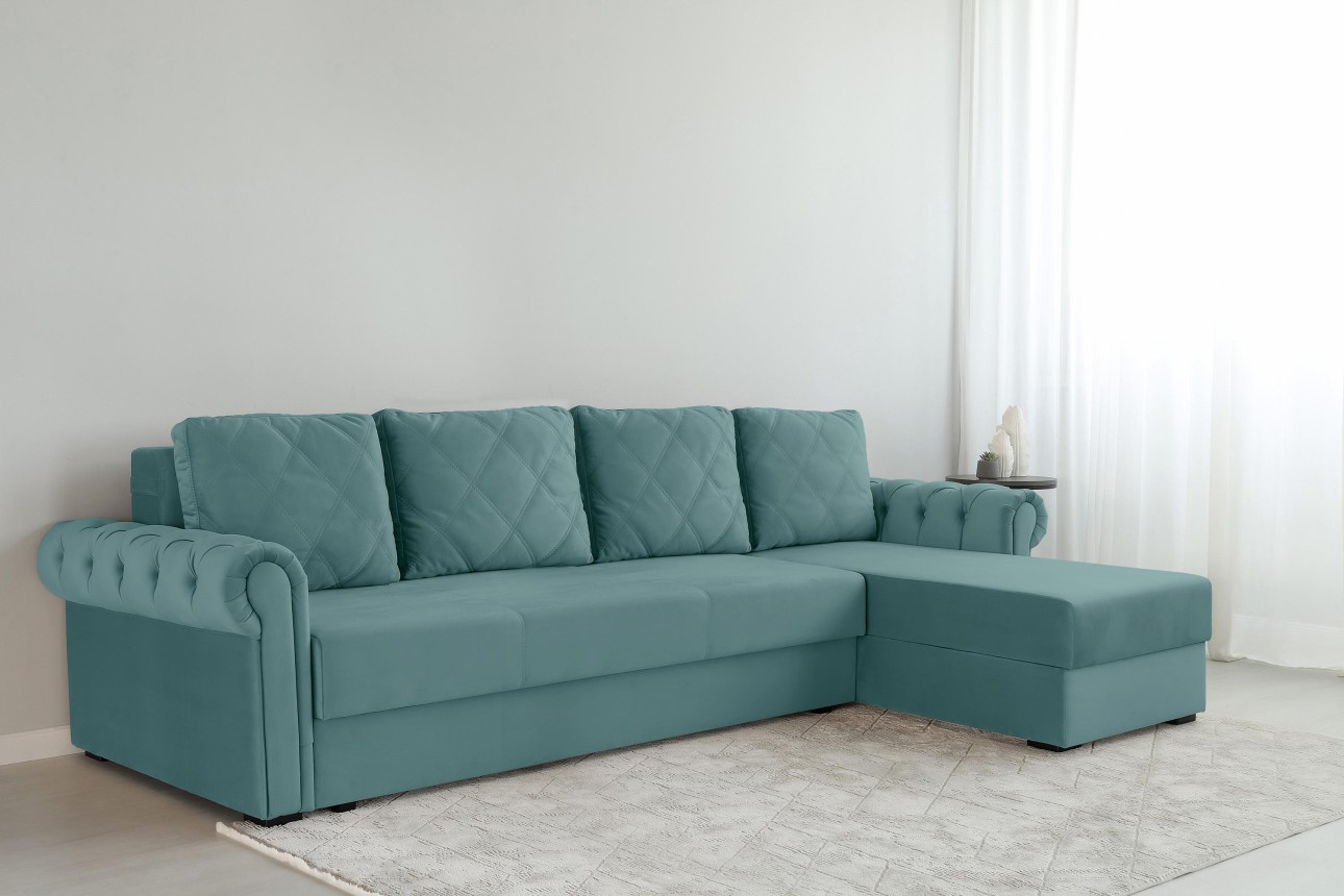 Colțar LUXURY 3, cu ladă de depozitare, 3150x1800x850 mm, suprafața dormit 2630x1600 mm.