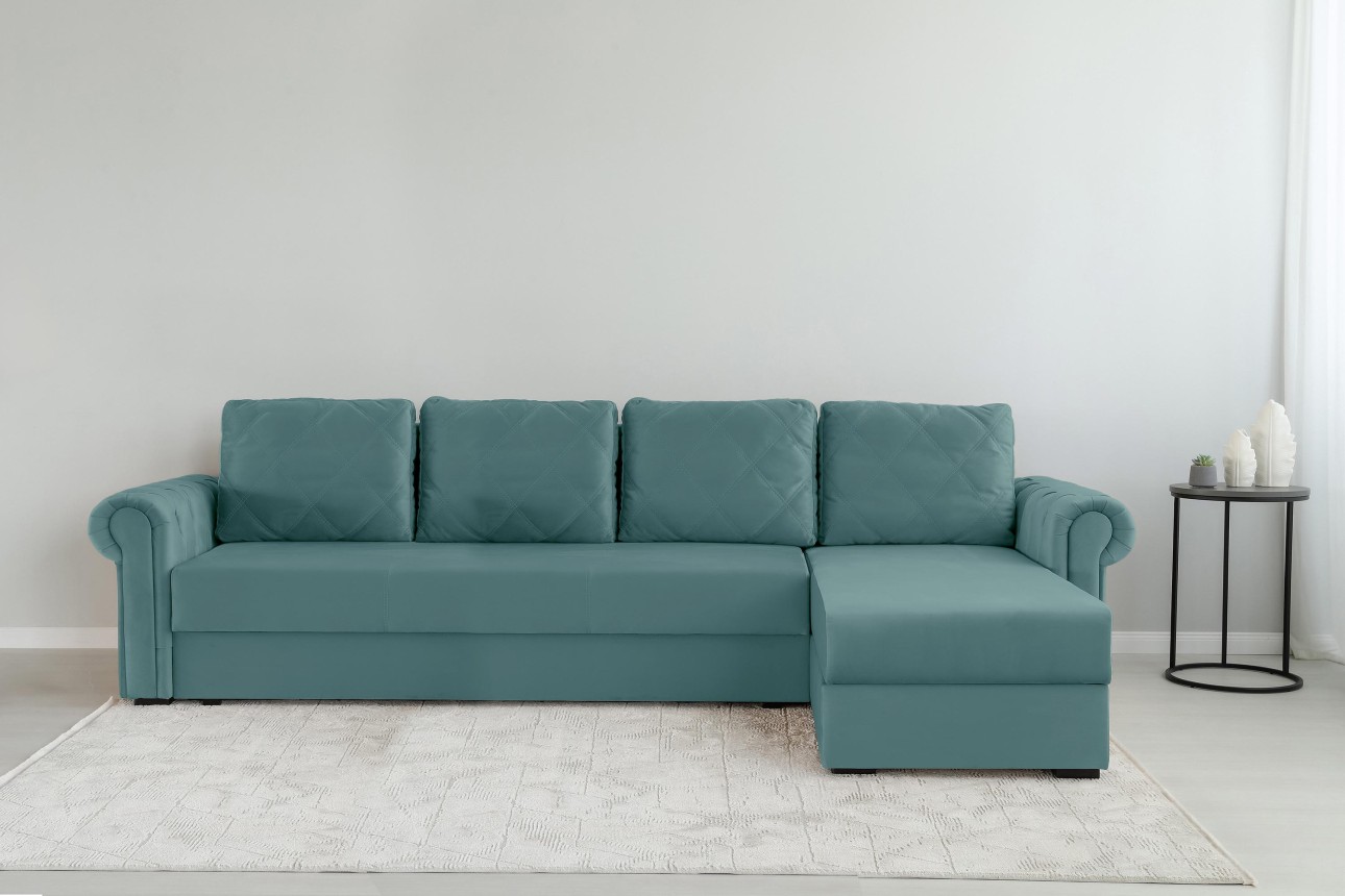 Colțar LUXURY 3, cu ladă de depozitare, 3150x1800x850 mm, suprafața dormit 2630x1600 mm.