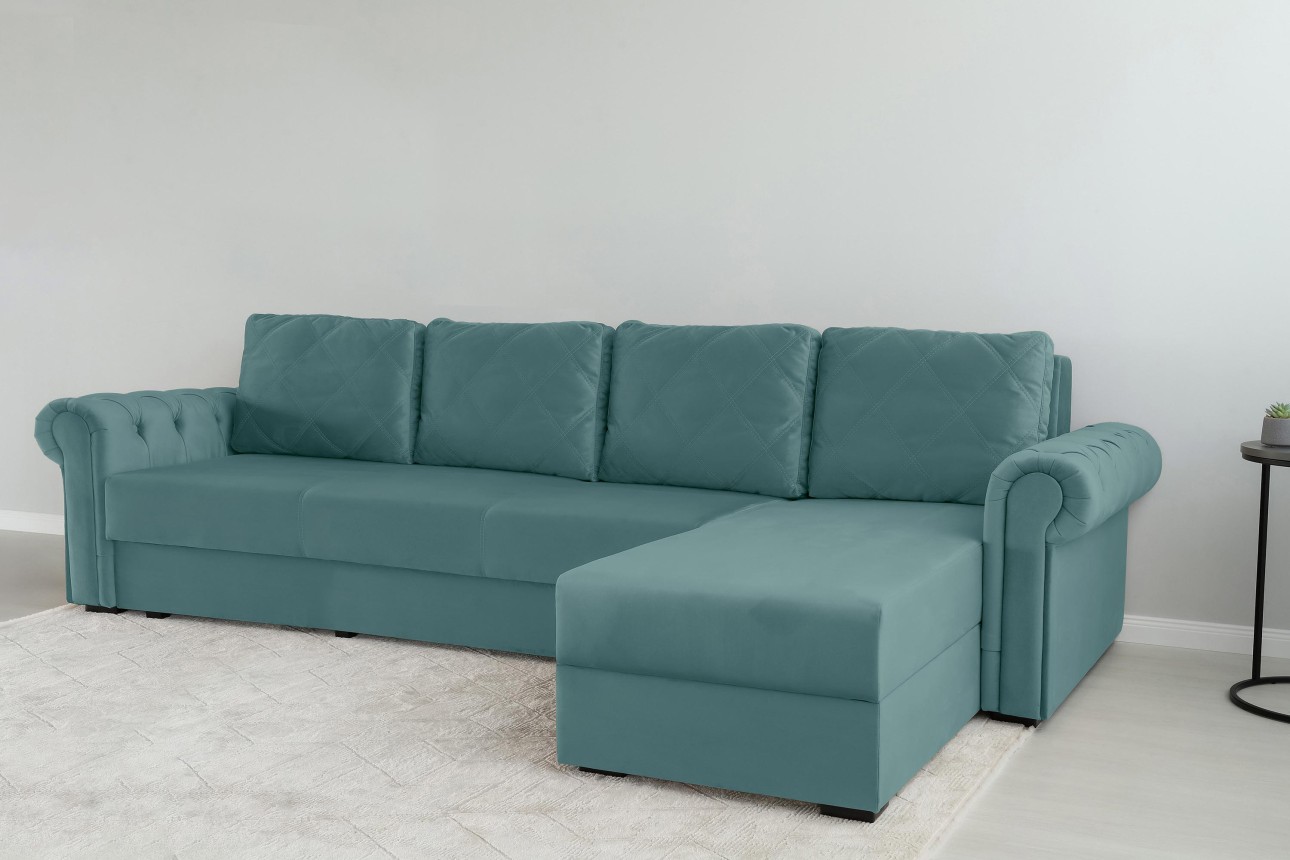 Colțar LUXURY 3, cu ladă de depozitare, 3150x1800x850 mm, suprafața dormit 2630x1600 mm.