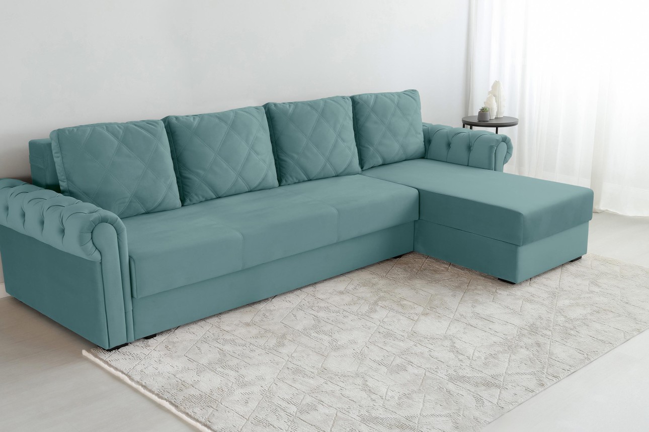 Colțar LUXURY 3, cu ladă de depozitare, 3150x1800x850 mm, suprafața dormit 2630x1600 mm.
