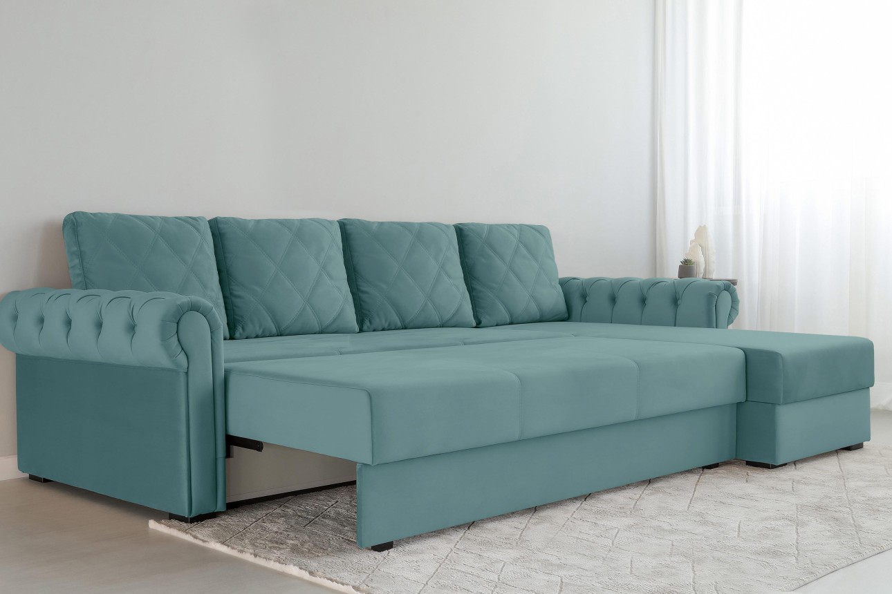 Colțar LUXURY 3, cu ladă de depozitare, 3150x1800x850 mm, suprafața dormit 2630x1600 mm.
