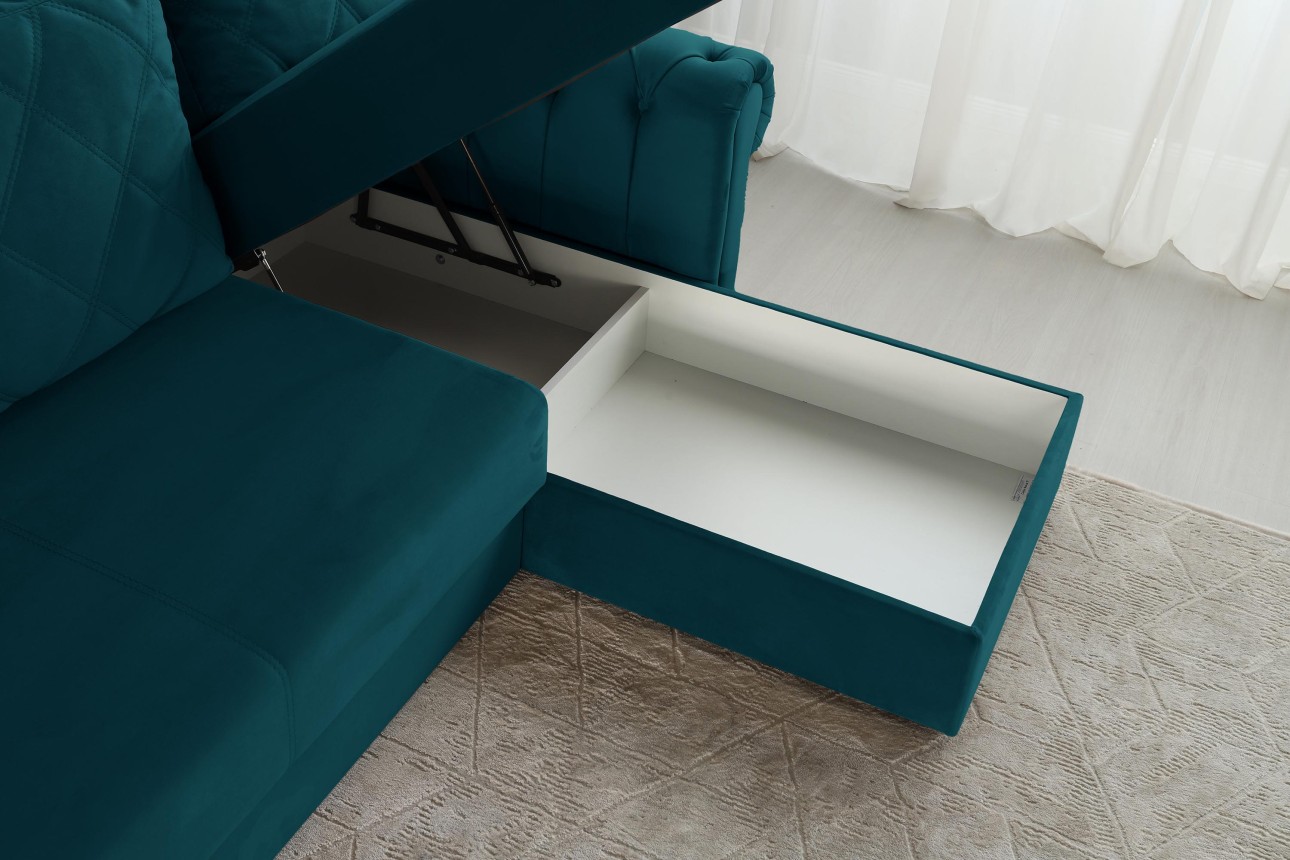 Угловой диван LUXURY 3, с ящиком для хранения, 3150x1800x850 мм, спальное место 2630x1600 мм.