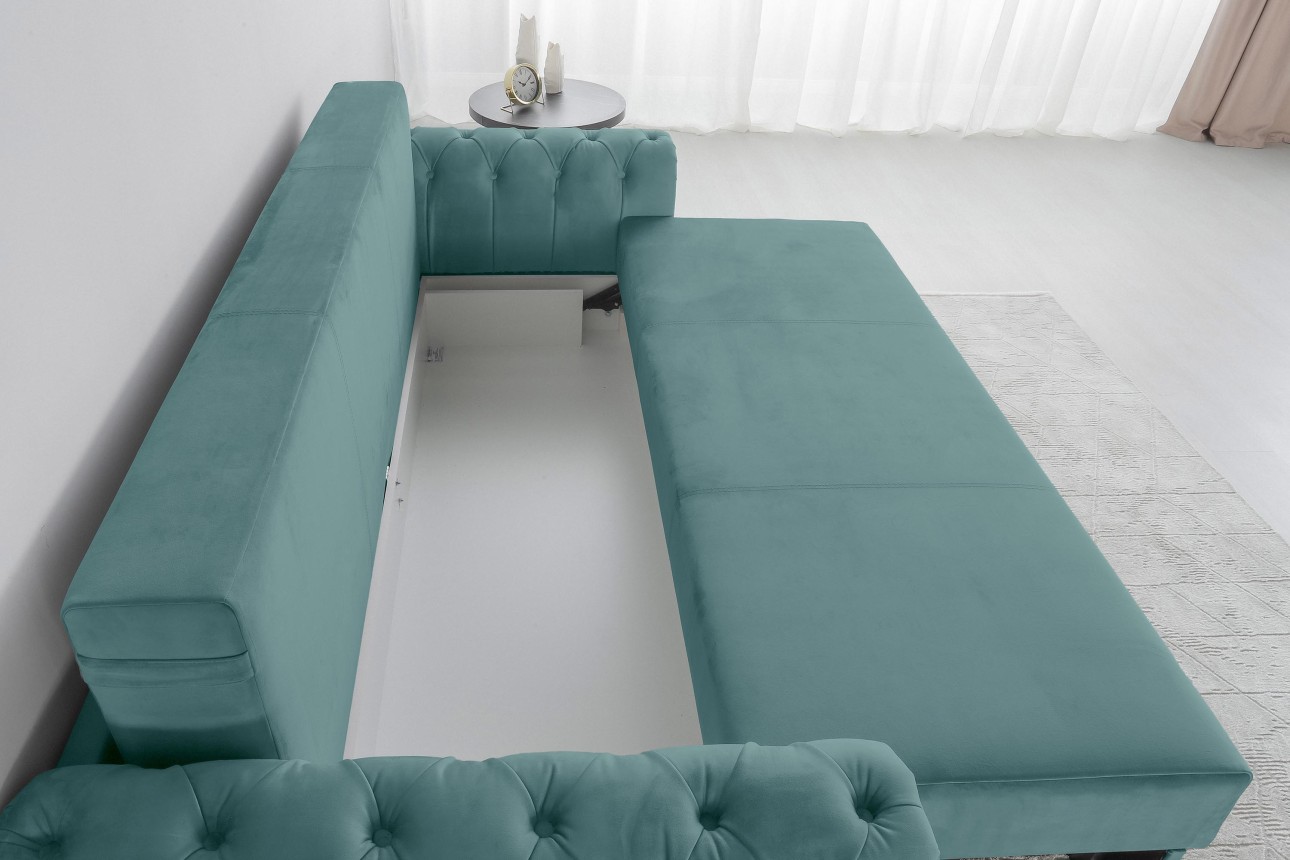 Canapea extensibilă LUXURY, cu ladă de depozitare, 2450x1060x850, suprafața dormit 1960x1600