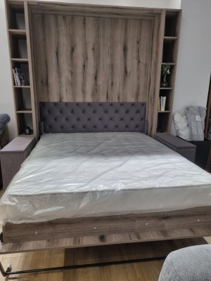 Pat rabatabil cu canapea liniara pe perete, cu mecanism pneumatic si somiera inclusa 1600x2000