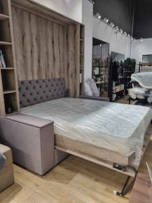 Pat rabatabil cu canapea liniara pe perete, cu mecanism pneumatic si somiera inclusa 1600x2000