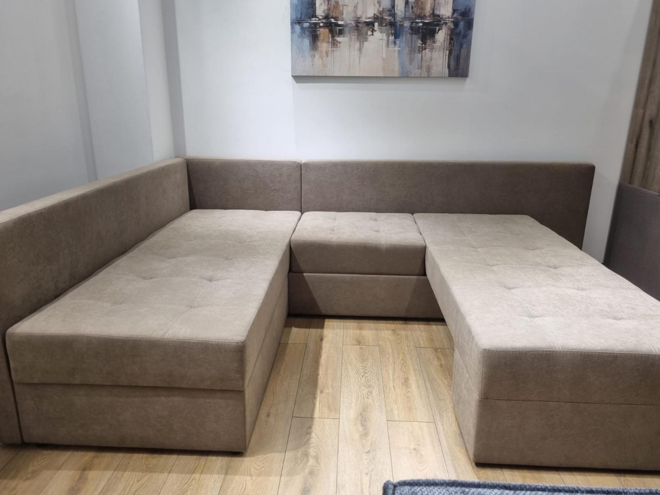 Colțar extensibil AMSTERDAM, ladă de depozitare, mecanismul de extindere foarfece, 2950x2150x840 mm, spațiu de dormit 1600x2000 mm.
