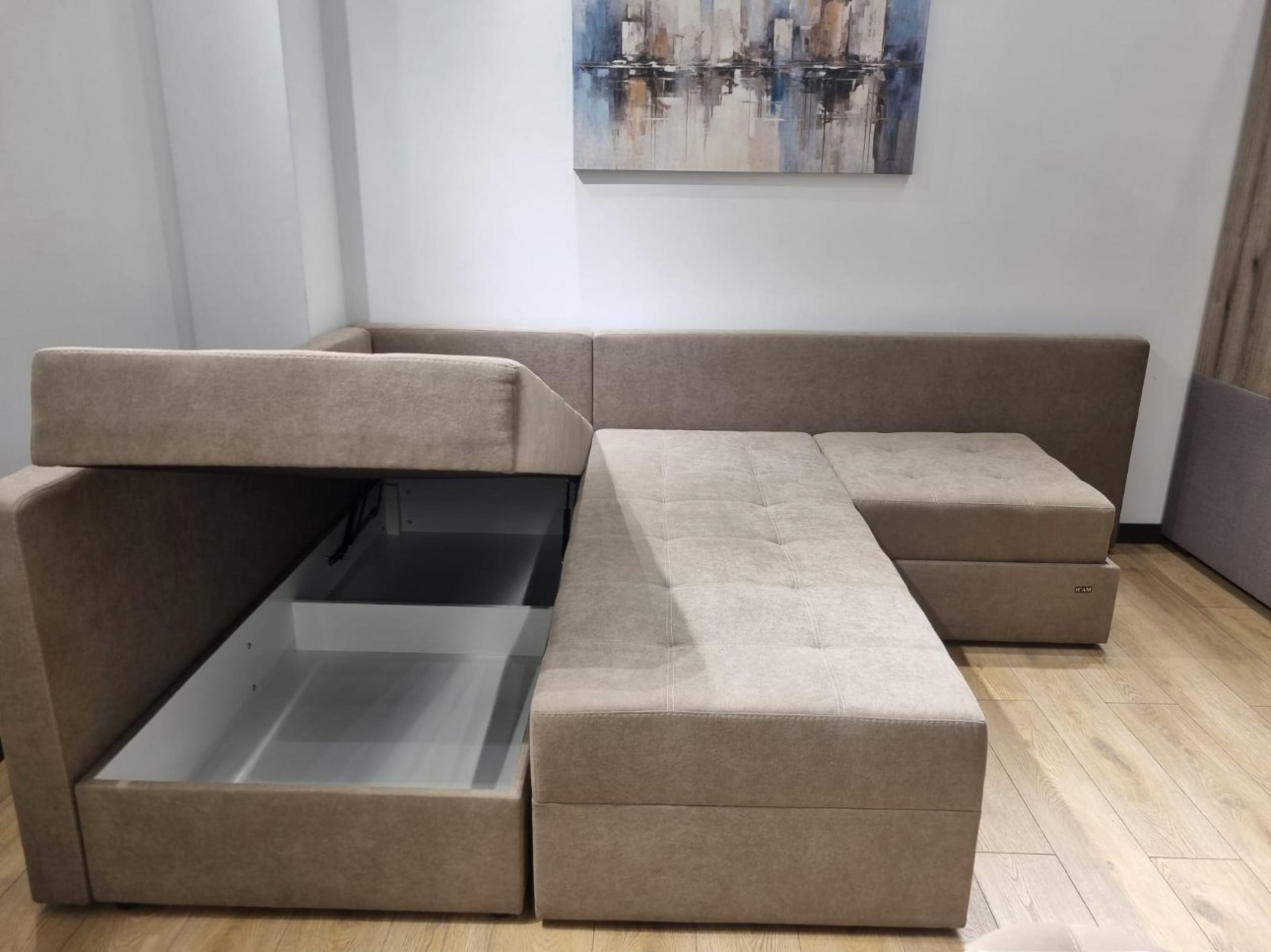 Colțar extensibil AMSTERDAM, ladă de depozitare, mecanismul de extindere foarfece, 2950x2150x840 mm, spațiu de dormit 1600x2000 mm.