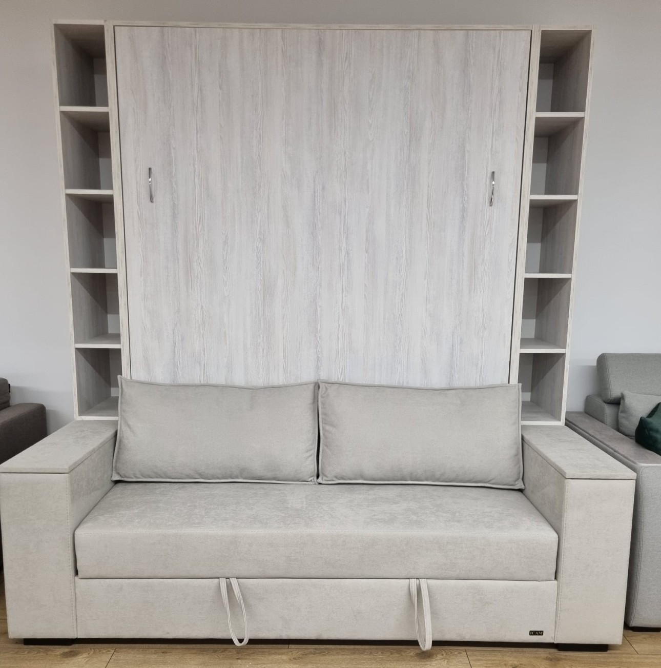 Pat rabatabil cu canapea liniara pe perete, cu mecanism pneumatic si somiera inclusa 1600x2000