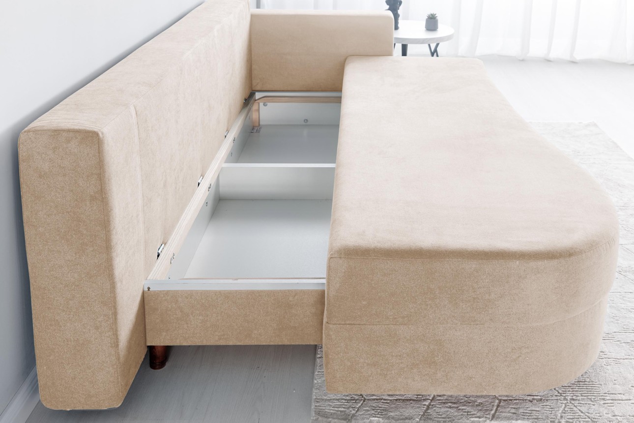 Canapea extensibilă GRACE (cotieră dreapta), cu ladă de depozitare, 2300x1000x770 mm, spațiu de dormit 2100x1500 mm.