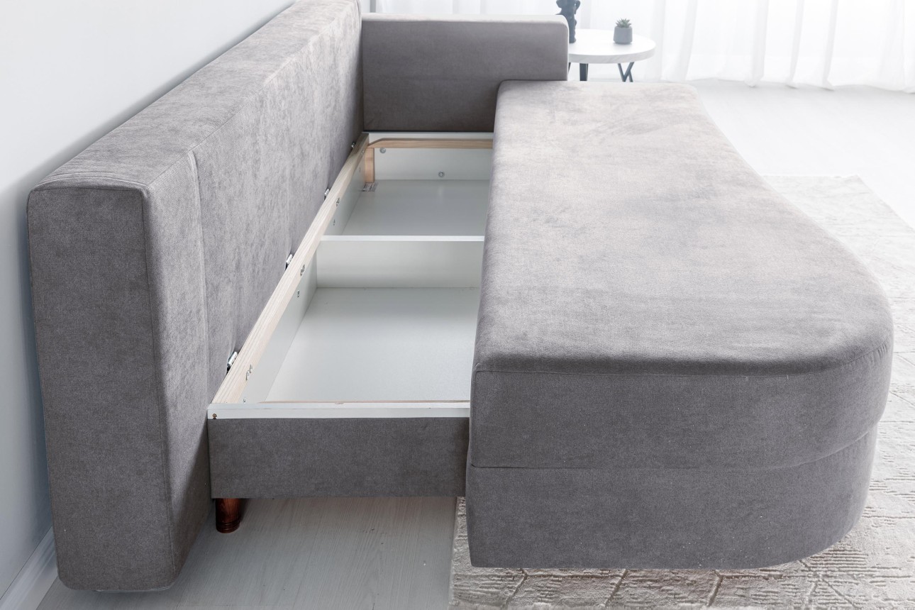 Canapea extensibilă GRACE (cotieră dreapta), cu ladă de depozitare, 2300x1000x770 mm, spațiu de dormit 2100x1500 mm.