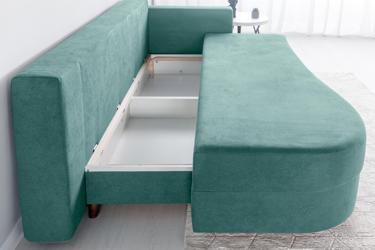 Canapea extensibilă GRACE (cotieră dreapta), cu ladă de depozitare, 2300x1000x770 mm, spațiu de dormit 2100x1500 mm.