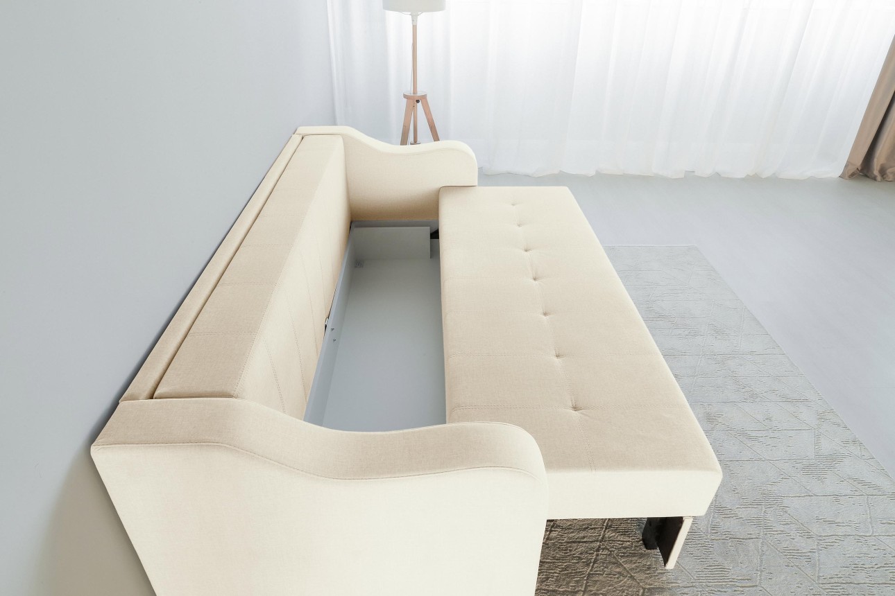 Canapea extensibilă MILANO, cu ladă de depozitare, 2350x1000x800 mm, spațiu de dormit 2020x1450 mm.