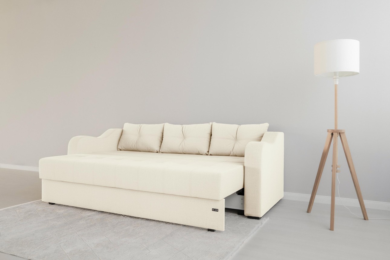 Canapea extensibilă MILANO, cu ladă de depozitare, 2350x1000x800 mm, spațiu de dormit 2020x1450 mm.