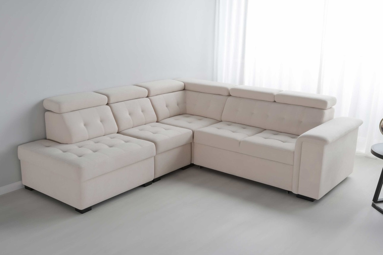 Модульный угловой диван MISTRÁL (комплект 2), раскладной, регулируемые подголовники, 1200x1000x950 мм, спальное место 1200x1200.