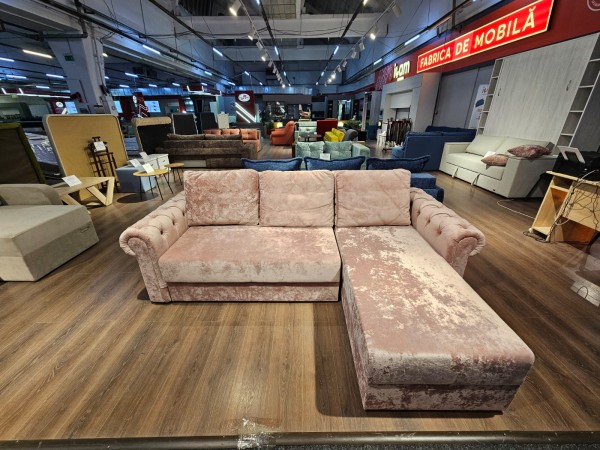 Colțar LUXURY 2, cu ladă de depozitare, șezlong universal, 2500x1800x850 mm, suprafața dormit 2000x1600 mm.